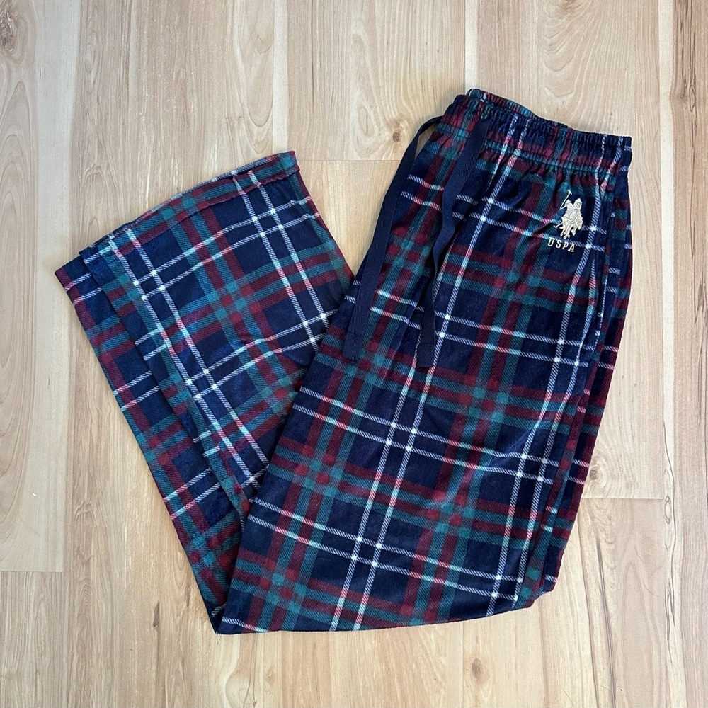 U.S. Polo Assn. Men's Navy, Red & Green Plaid Flannel Pajama Pants